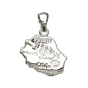 PENDENTIF CARTE REUNION ARGENT RHODIÉ
