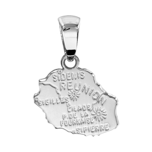 PENDENTIF CARTE REUNION ARGENT RHODIÉ