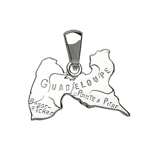 PENDENTIF CARTE GUADELOUPE ARGENT RHODIÉ