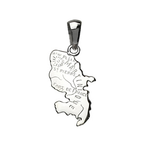 PENDENTIF CARTE MARTINIQUE ARGENT RHODIÉ