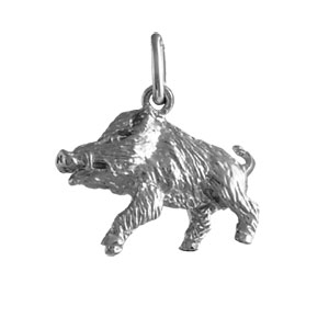 PENDENTIF PETIT SANGLIER ARGENT RHODIÉ