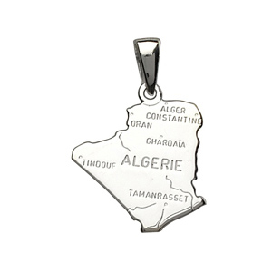 PENDENTIF CARTE ALGERIE ARGENT RHODIÉ