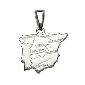 PENDENTIF CARTE ESPAGNE ARGENT RHODIÉ