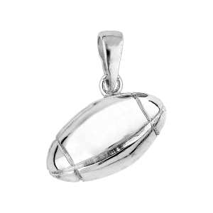 PENDENTIF PETIT BALLON RUGBY ARGENT RHODIÉ 15MM DE LONG