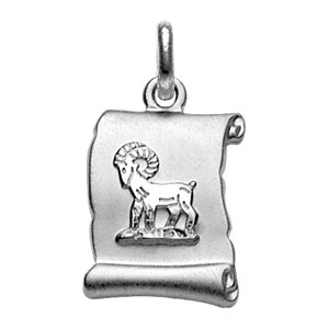 PENDENTIF ZODIAQUE PARCHEMIN BELIER ARGENT RHODIÉ BRILLANT FOND SABLE