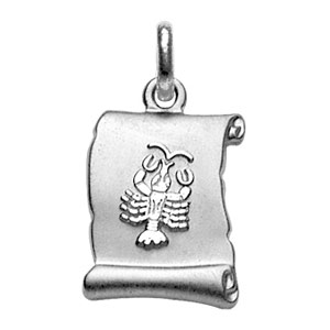 PENDENTIF ZODIAQUE PARCHEMIN CANCER  ARGENT RHODIÉ BRILLANT FOND SABLE