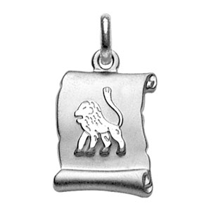 PENDENTIF ZODIAQUE PARCHEMIN LION   ARGENT RHODIÉ BRILLANT FOND SABLE