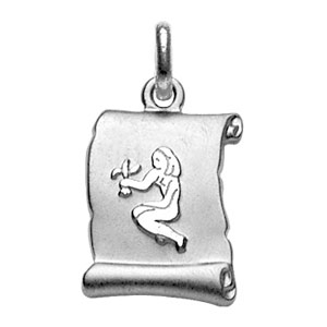 PENDENTIF ZODIAQUE PARCHEMIN VIERGE  ARGENT RHODIÉ BRILLANT FOND SABLE