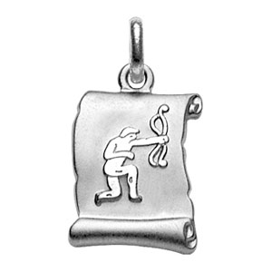 PENDENTIF ZODIAQUE PARCHEMIN SAGITTAIRE ARGENT RHODIÉ BRILLANT FOND SABLE