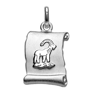 PENDENTIF ZODIAQUE PARCHEMIN CAPRICORNE ARGENT RHODIÉ BRILLANT FOND SABLE