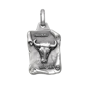 PENDENTIF GRAND PARCHEMIN TAUREAU VIEIL ARGENT MASSIF