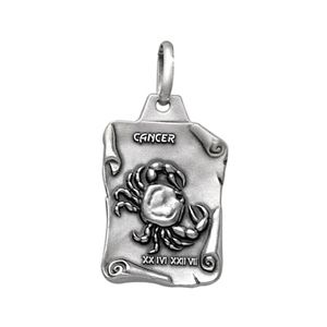 PENDENTIF GRAND PARCHEMIN CANCER VIEIL ARGENT MASSIF