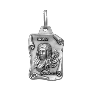 PENDENTIF GRAND PARCHEMIN VIERGE VIEIL ARGENT MASSIF