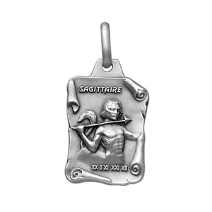 PENDENTIF GRAND PARCHEMIN SAGITTAIRE VIEIL ARGENT MASSIF