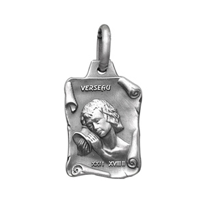 PENDENTIF GRAND PARCHEMIN VERSEAU VIEIL ARGENT MASSIF