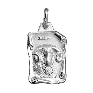 PENDENTIF GRAND PARCHEMIN BELIER ARGENT RHODIÉ MASSIF BRILLANT ET SABLE