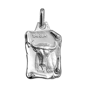 PENDENTIF GRAND PARCHEMIN TAUREAU ARGENT RHODIÉ MASSIF BRILLANT ET SABLE