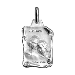 PENDENTIF GRAND PARCHEMIN GEMEAUX ARGENT RHODIÉ MASSIF BRILLANT ET SABLE