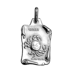 PENDENTIF GRAND PARCHEMIN CANCER ARGENT RHODIÉ MASSIF BRILLANT ET SABLE