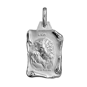PENDENTIF GRAND PARCHEMIN LION ARGENT RHODIÉ MASSIF BRILLANT ET SABLE