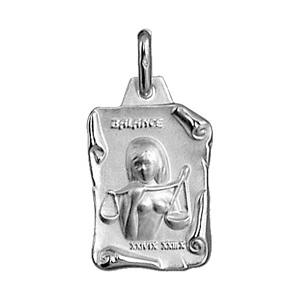 PENDENTIF GRAND PARCHEMIN BALANCE ARGENT RHODIÉ MASSIF BRILLANT ET SABLE