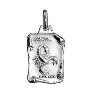 PENDENTIF GRAND PARCHEMIN SCORPION  ARGENT RHODIÉ MASSIF BRILLANT ET SABLE