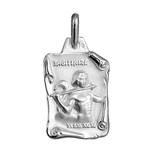 PENDENTIF GRAND PARCHEMIN SAGITTAIRE  ARGENT RHODIÉ MASSIF BRILLANT ET SABLE