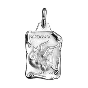 PENDENTIF GRAND PARCHEMIN CAPRICORNE  ARGENT RHODIÉ MASSIF BRILLANT ET SABLE
