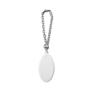 PORTE CLEF FORME OVALE ARGENT (CHAINETTE BRILLANTE ET PLAQUE SATINE)