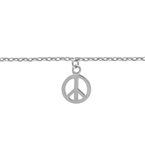 CHAINE CHEVILLE ARGENT RHODIÉ PAMPILLE PEACE AND LOVE 25CM REGL 23CM