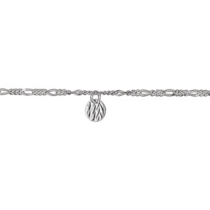 CHAINE CHEVILLE FIG 1+3  3 PAMPILLES PASTILLES RONDES 23CM +2CM  ARGENT RHODIÉ