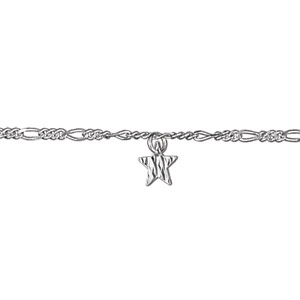 CHAINE CHEVILLE FIG 1+3  3 PAMPILLES ETOILES  23CM +2CM  ARGENT RHODIÉ