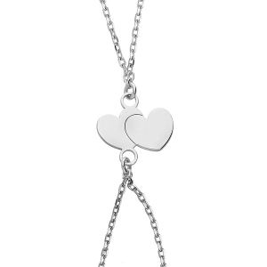 PARURE DE MAIN DEUX COEURS ARGENT RHODIÉ + CHAINETTE DE RALLONGE