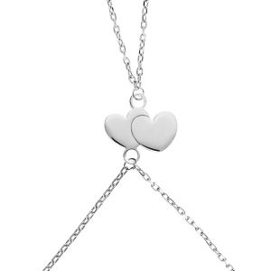 PARURE DE MAIN DEUX COEURS ARGENT RHODIÉ + CHAINETTE DE RALLONGE