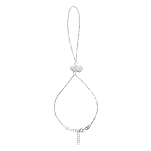 PARURE DE MAIN DEUX COEURS ARGENT RHODIÉ + CHAINETTE DE RALLONGE