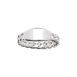 BAGUE CHAINE PLAQUE TONNEAU ARGENT
