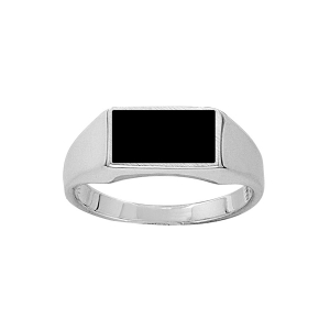 CHEVALIERE RECTANGULAIRE ONYX IMITATION ARGENT .
