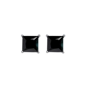 BOUCLES D'OREILLES TIGE SOLITAIRE PETITE PIERRE CARRÉ SYNTHE. NOIRE ARGENT RHODIÉ 5MM