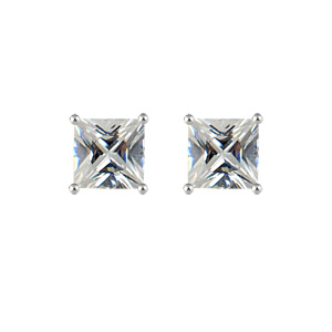 BOUCLES D'OREILLES TIGE SOLITAIRE PIERRE CARRÉ SYNTHE. BLANCHE ARGENT RHODIÉ 9MM