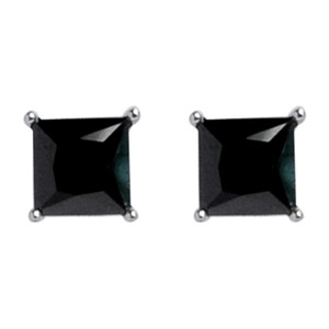BOUCLES D'OREILLES TIGE PIERRE CARRÉ SYNTHE. NOIRE  ARGENT RHODIÉ 9MM