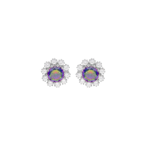 BOUCLES D'OREILLES TIGE  ARGENT RHODIÉ OXYDE ARC EN CIEL MYSTIQUE CONTOUR OXYDES BLANCS SERTIS