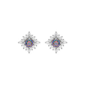BOUCLES D'OREILLES TIGE ARGENT RHODIÉ OXYDE ARC EN CIEL MYSTIQUE ET OXYDES BLANCS SERTIS