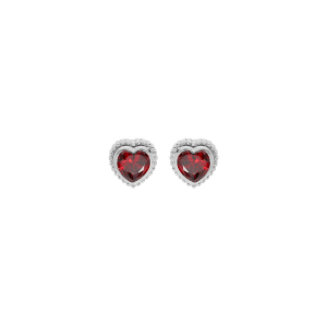 BOUCLES D'OREILLES TIGE ARGENT RHODIÉ COEUR OXYDE GRENAT