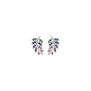 BOUCLES D'OREILLES TIGE ARGENT RHODIÉ FEUILLE OXYDES MULTICOULEURS