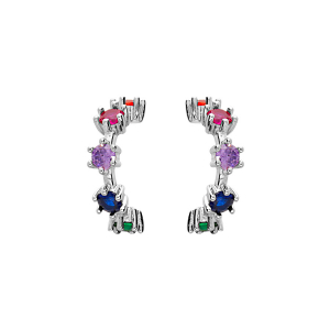BOUCLES D'OREILLES ARGENT RHODIE DEMI CREOLES OXYDES MULTI COULEURS SERTIS