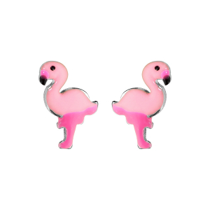 BOUCLES D'OREILLES TIGE ARGENT RHODIÉ FLAMANT ROSE