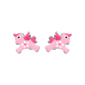 BOUCLES D'OREILLES TIGE ARGENT RHODIÉ LICORNE ROSE