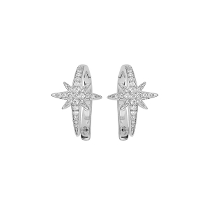BOUCLES D'OREILLES ARGENT RHODIÉ ETOILE OXYDE BLANC SERTI