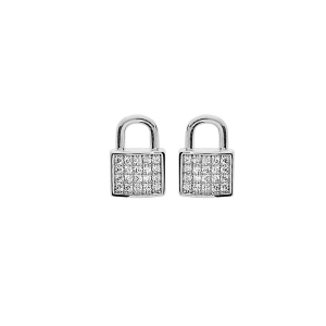 BOUCLES D'OREILLES TIGE ARGENT RHODIÉ CADENAS OXYDES BLANCS SERTIS