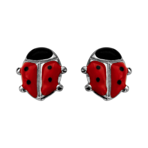 BOUCLES D'OREILLES ARGENT RHODIÉ COCCINELLE  EMAIL